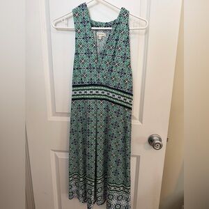 Max Studio Sleeveless Blue, Green and Black Patterned Maxi Dress